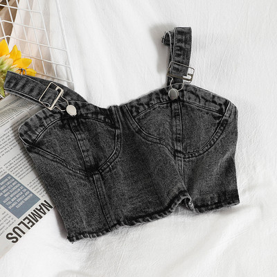 Γυναικεία τζιν τοπ με ρυθμιζόμενα τιραντάκια