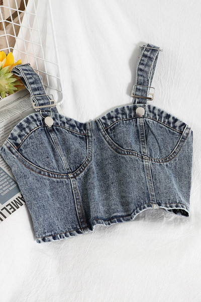 Γυναικεία τζιν τοπ με ρυθμιζόμενα τιραντάκια