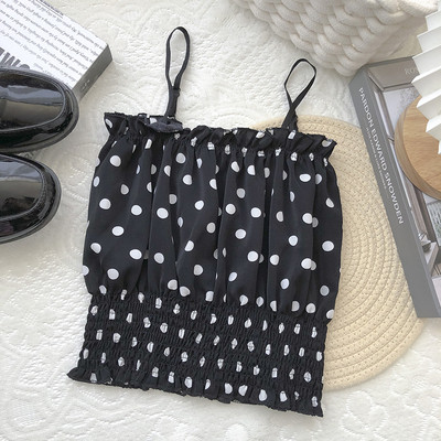 Naiste kaasaegne täpiline õhukeste rihmadega topp