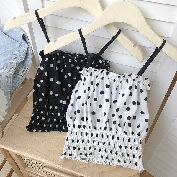 Naiste kaasaegne täpiline õhukeste rihmadega topp