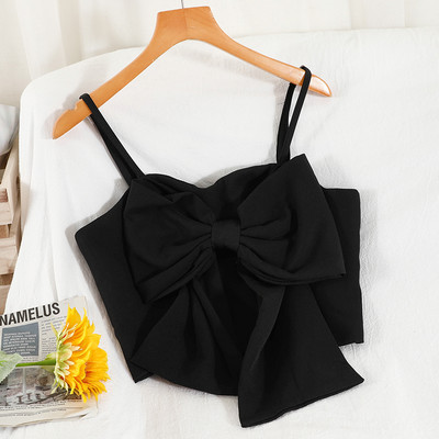 Летен дамски топ с тънки презрамки и панделка