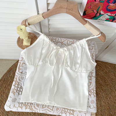 Μοντέρνα γυναικεία αμάνικη μπλούζα με τιραντάκια και κορδόνια