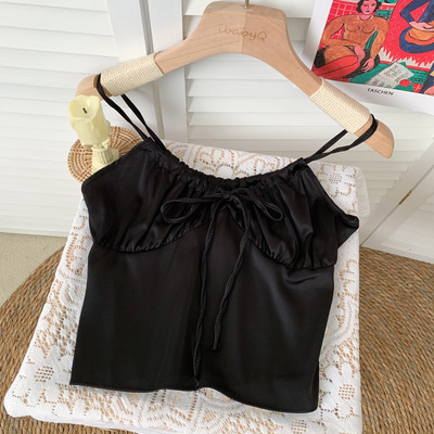 Μοντέρνα γυναικεία αμάνικη μπλούζα με τιραντάκια και κορδόνια