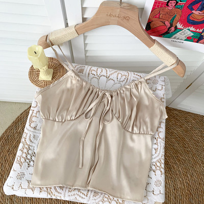 Μοντέρνα γυναικεία αμάνικη μπλούζα με τιραντάκια και κορδόνια