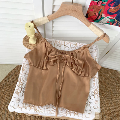 Μοντέρνα γυναικεία αμάνικη μπλούζα με τιραντάκια και κορδόνια