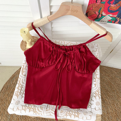 Μοντέρνα γυναικεία αμάνικη μπλούζα με τιραντάκια και κορδόνια