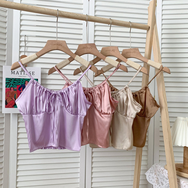 Μοντέρνα γυναικεία αμάνικη μπλούζα με τιραντάκια και κορδόνια