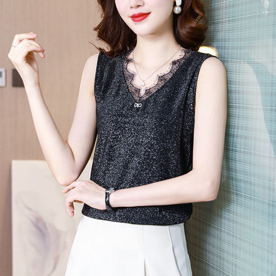 Γυναικεία αμάνικη μπλούζα με λαιμόκοψη και λαμπερά στοιχεία