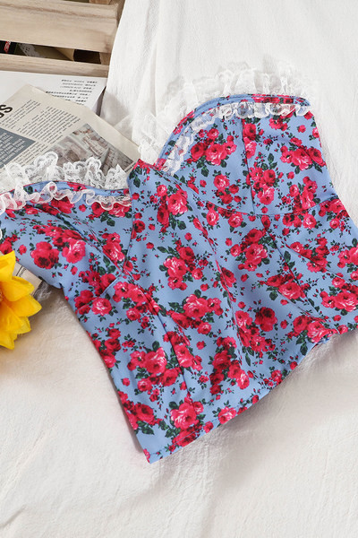 Γυναικείο μπουστάκι με λουλουδάτο μοτίβο και δαντέλα