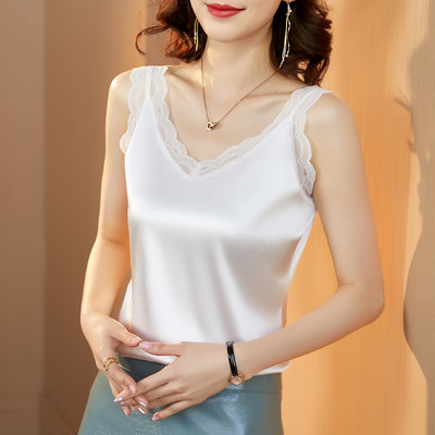 Γυναικεία κομψή αμάνικη  μπλούζα με δαντέλα και φαρδιά λουράκια