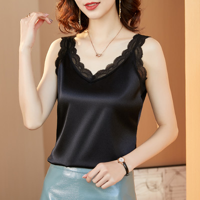 Γυναικεία κομψή αμάνικη  μπλούζα με δαντέλα και φαρδιά λουράκια