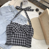 Γυναικεία αμάνικη μπλούζα καρό με κορδόνια