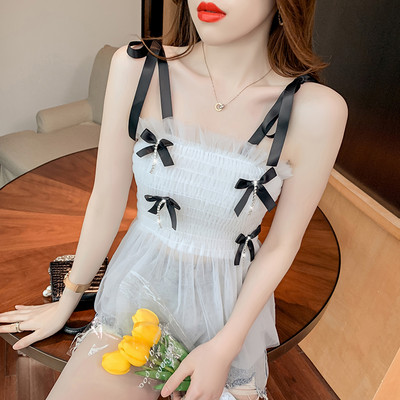 Γυναικεία αμάνικη μπλούζα με κορδέλες και τιραντάκια