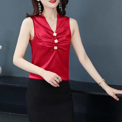 Γυναικεία σατέν αμάνικη μπλούζα με μεταλλικά στοιχεία