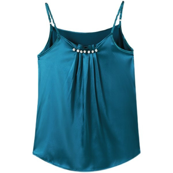 Γυναικεία σατέν μπλούζα με λεπτά τιραντάκια και διακοσμητικές πέτρες