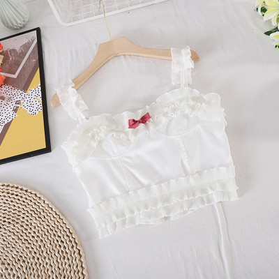 Γυναικεία κοντή αμάνικη μπλούζα με κορδέλα σε τρία χρώματα