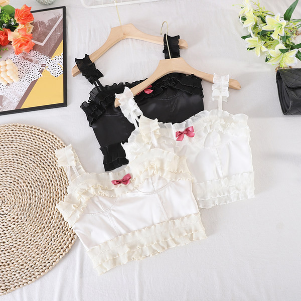 Γυναικεία κοντή αμάνικη μπλούζα με κορδέλα σε τρία χρώματα