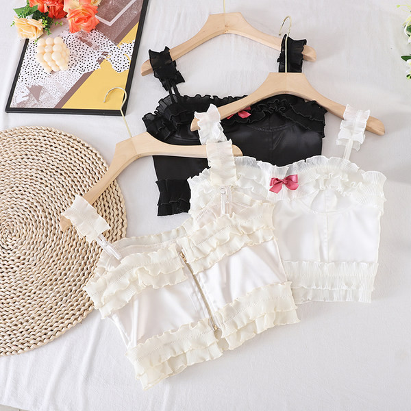 Γυναικεία κοντή αμάνικη μπλούζα με κορδέλα σε τρία χρώματα