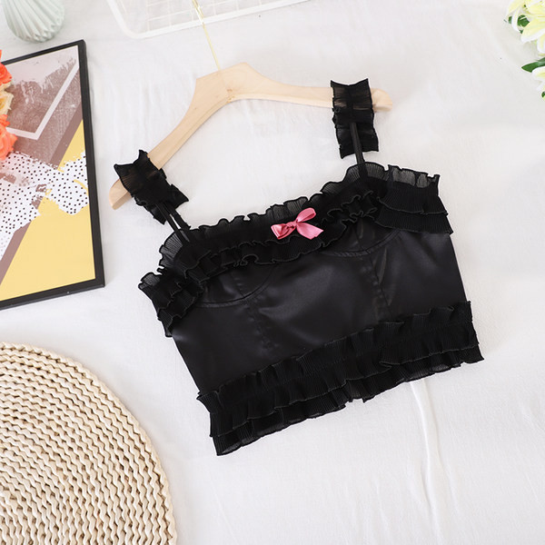 Γυναικεία κοντή αμάνικη μπλούζα με κορδέλα σε τρία χρώματα