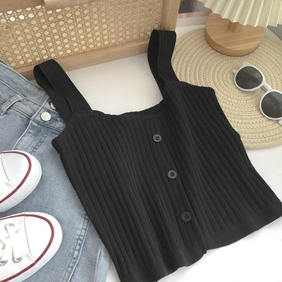 Γυναικείο καθημερινό αμάνικο μπλουζάκι με φαρδιά τιραντάκια και κουμπιά