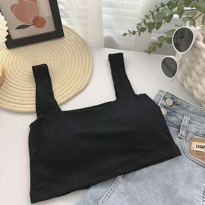 Lühike laiade rihmade ja kandilise kaelusega naiste topp