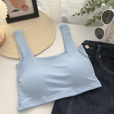 Lühike laiade rihmade ja kandilise kaelusega naiste topp