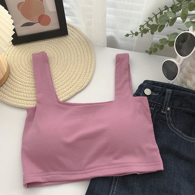 Lühike laiade rihmade ja kandilise kaelusega naiste topp