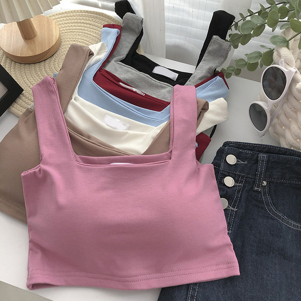 Lühike laiade rihmade ja kandilise kaelusega naiste topp