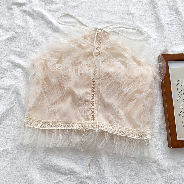 Μοντέρνο γυναικείο κοντό μπουστάκι με τούλι και κορδόνια