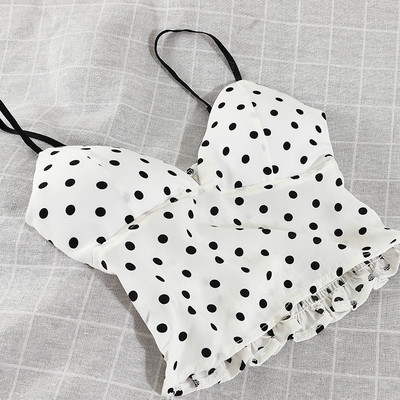 Lühike naiste topp spitsikaelusega ja õhukeste rihmadega