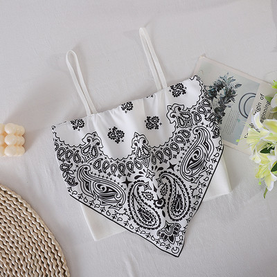 Γυναικεία κοντή αμάνικη μπλούζα με λεπτά τιραντάκια  και έγχρωμη εκτύπωση