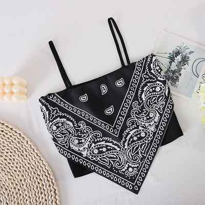 Γυναικεία κοντή αμάνικη μπλούζα με λεπτά τιραντάκια  και έγχρωμη εκτύπωση