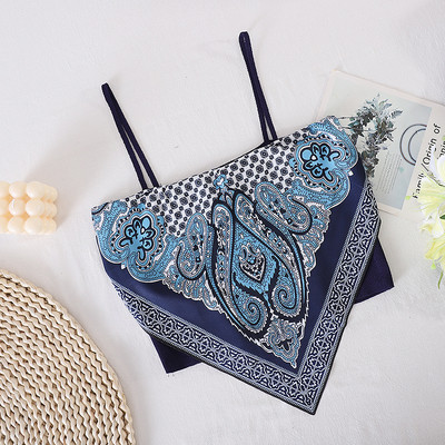 Γυναικεία κοντή αμάνικη μπλούζα με λεπτά τιραντάκια  και έγχρωμη εκτύπωση