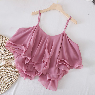 Mitmes värvitoonis õhukeste rihmadega lühike naiste topp