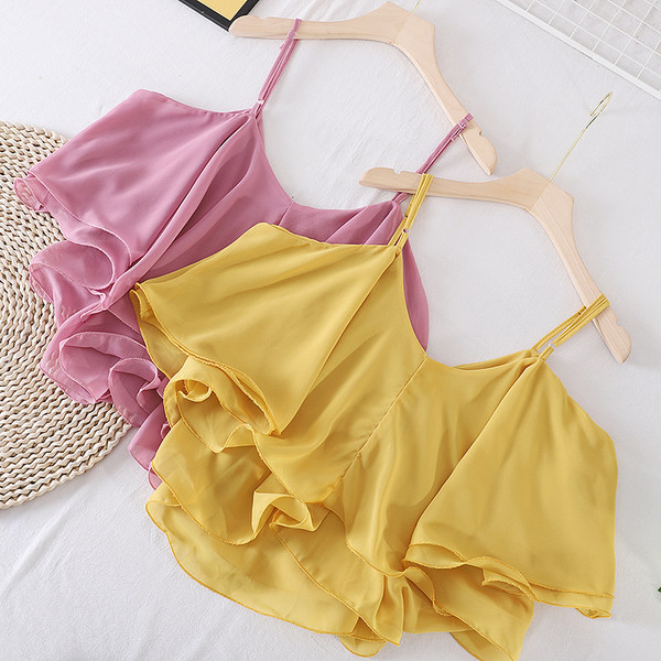 Mitmes värvitoonis õhukeste rihmadega lühike naiste topp