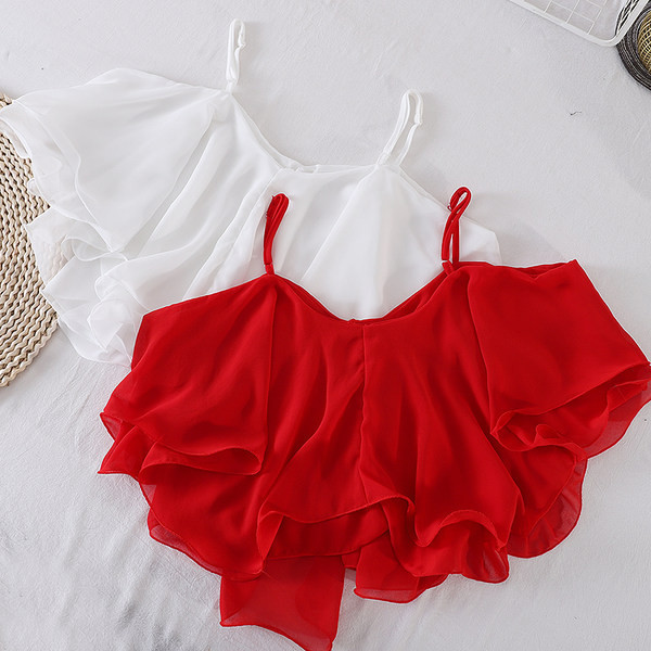 Mitmes värvitoonis õhukeste rihmadega lühike naiste topp