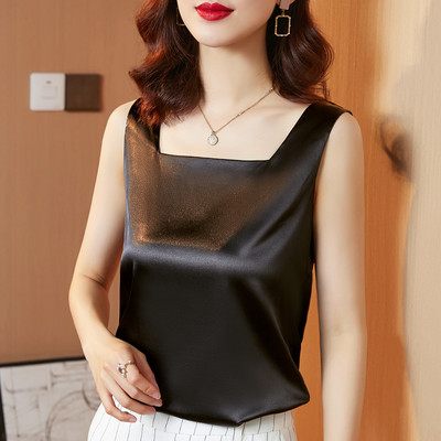Γυναικεία αμάνικη μπλούζα σατέν με τετράγωνο ντεκολτέ