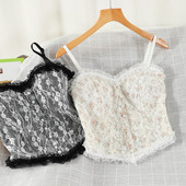 Γυναικείο δαντελωτό αμάνικο μπλουζάκι με κουμπιά και λεπτά τιραντάκια