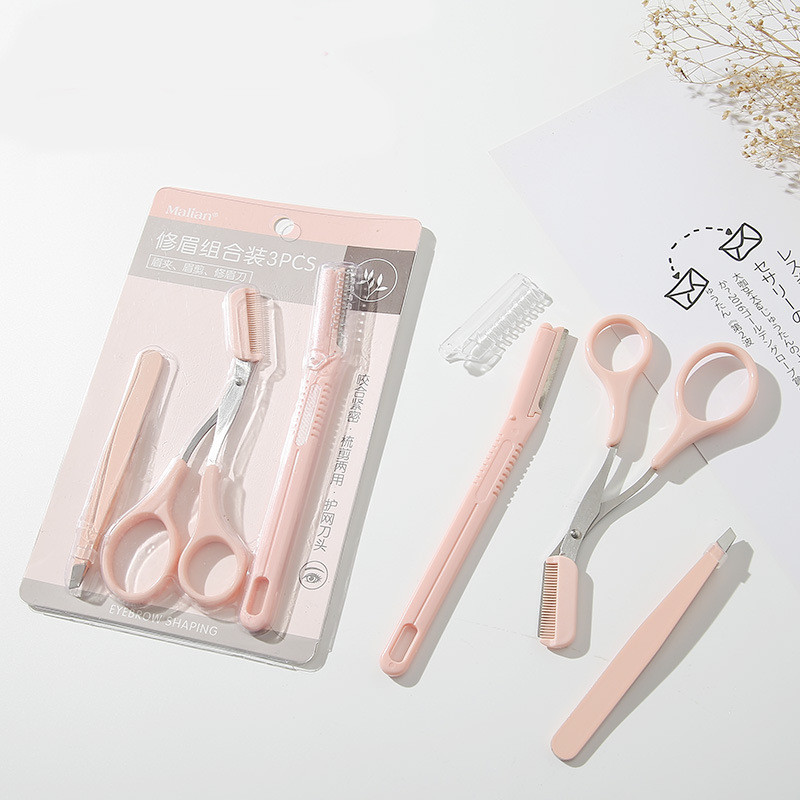 A set of three tools for shaping eyebrows