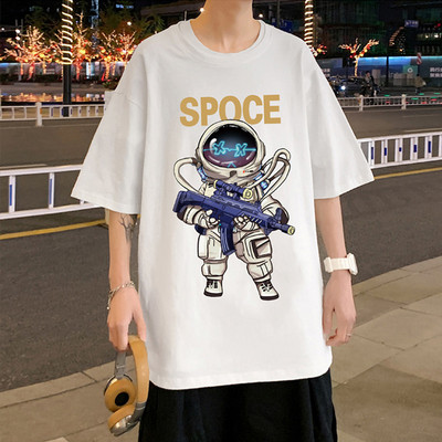 Φαρδύ μοντέλο ανδρικό μπλουζάκι με απλικέ και κοντό μανίκι