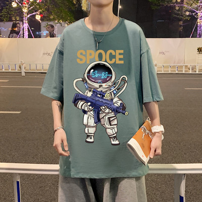 Φαρδύ μοντέλο ανδρικό μπλουζάκι με απλικέ και κοντό μανίκι