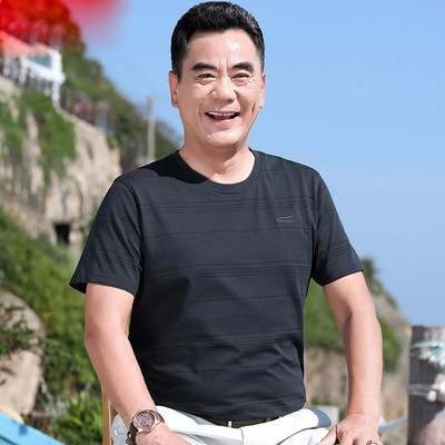 Ανδρικό ριγέ μπλουζάκι με κλασικό κολάρο και κέντημα