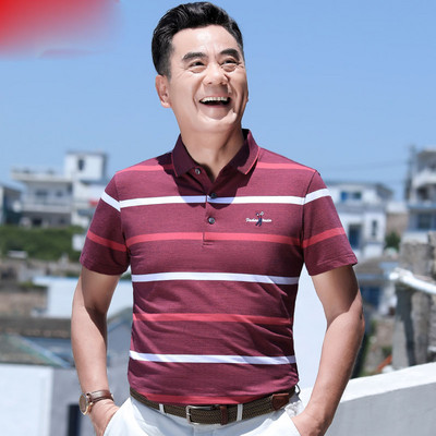 Ανδρικό ριγέ μπλουζάκι με κλασικό κολάρο και κέντημα