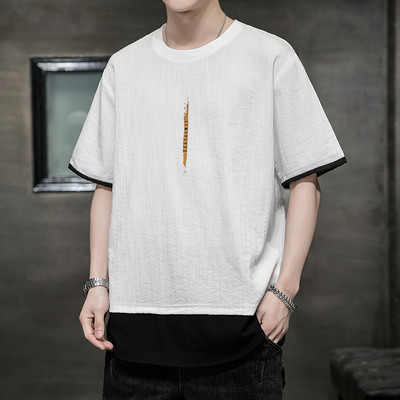 Ανδρικό μπλουζάκι φαρδύ μοντέλο με επιγραφή και οβάλ κολάρο