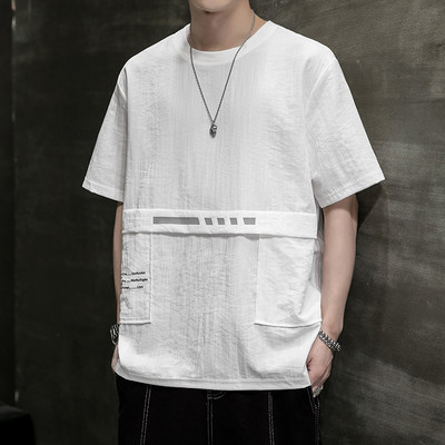 Ανδρικό μπλουζάκι φαρδύ μοντέλο με επιγραφή και οβάλ κολάρο