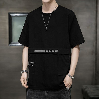 Ανδρικό μπλουζάκι φαρδύ μοντέλο με επιγραφή και οβάλ κολάρο