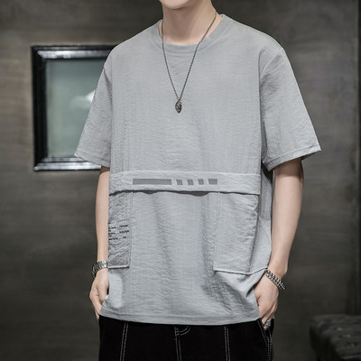 Ανδρικό μπλουζάκι φαρδύ μοντέλο με επιγραφή και οβάλ κολάρο