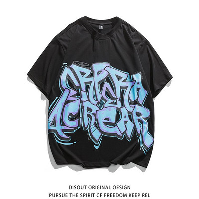 Ανδρικό φαρδιά μπλουζάκι με τύπωμα και οβάλ λαιμόκοψη