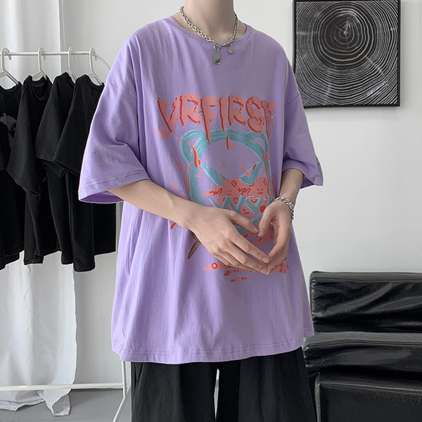 Καλοκαιρινό  ανδρικό χαλαρό μπλουζάκι με χρωματιστό απλικέ