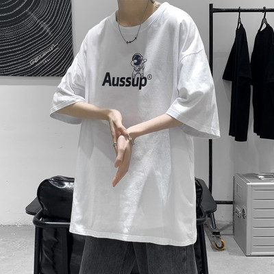 Lai meeste T-särk kirjaga ja ümara kaelusega